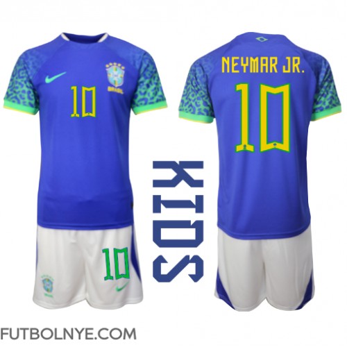 Camiseta Brasil Neymar Jr #10 Visitante Equipación para niños Mundial 2022 manga corta (+ pantalones cortos)